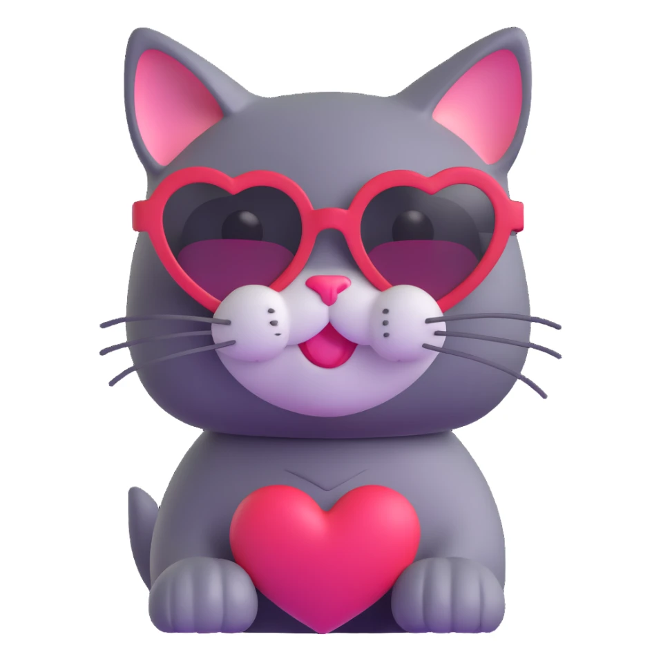 cat wearing heart-shaped sunglasses, smiling sticker