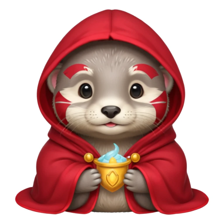 baby grey otter, in magic red cloak sticker