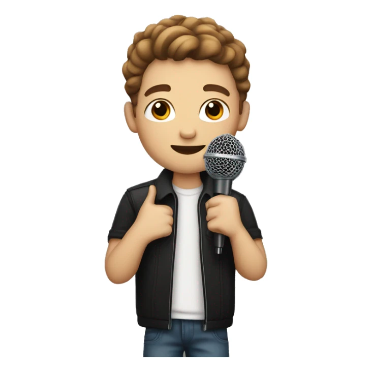 White boy with brown hair and tattoo on arms holding a microphone  sticker