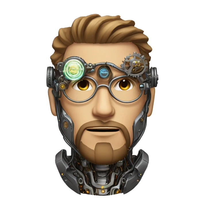 Male cyborg head with light brown hair, light brown beard, steampunk glasses, circuits, wires  sticker