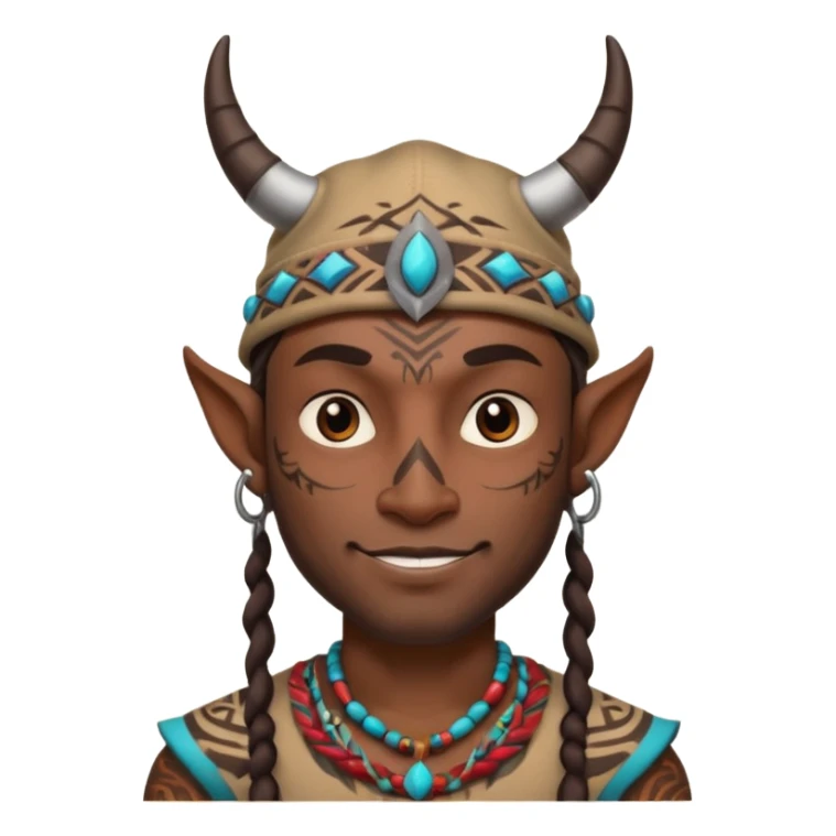 Man with horned hat — tribal tattoos, smirk. sticker