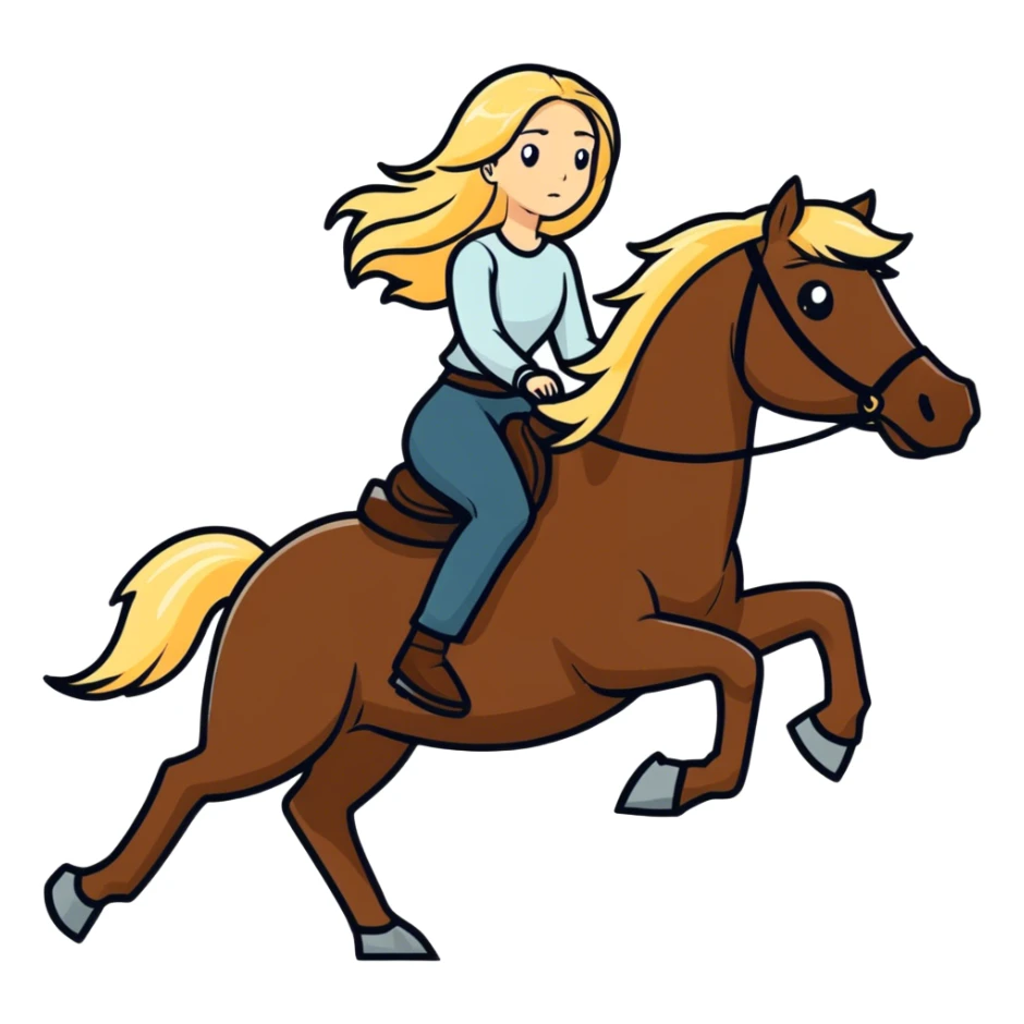 Blonde women with long hair riding dark horse sticker