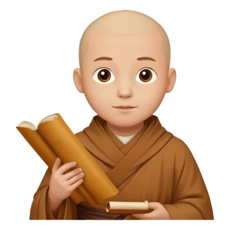 A gentle monk in simple robes, holding a scroll with serene expression.
 sticker