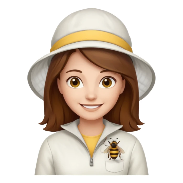 female bee keepers with brown hair, white outfit,  sticker