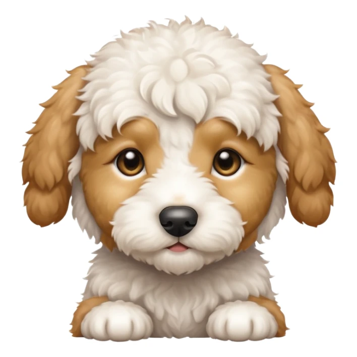 Small white mini goldendoodle puppy with light brown spots around his eyes and ears sticker