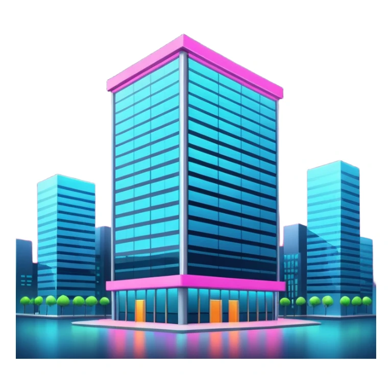 tall glass office building with neon accents sticker