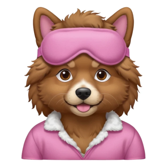 a dog with pink sleep mask and wearing shirt sticker