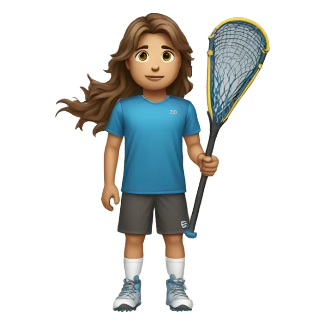 BOY HOLDING LACROSSE STICK WITH LONG BROWN HAIR sticker