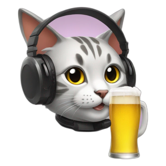 a cat who drinks beer is wearing a gaming headset sticker