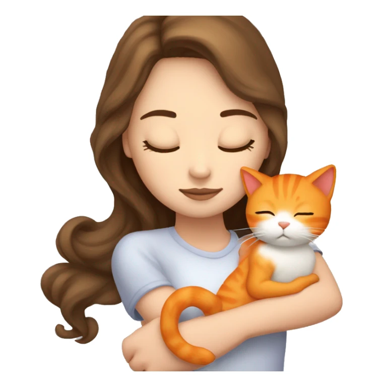 White girl brown hair sleeping with orange kitty sticker