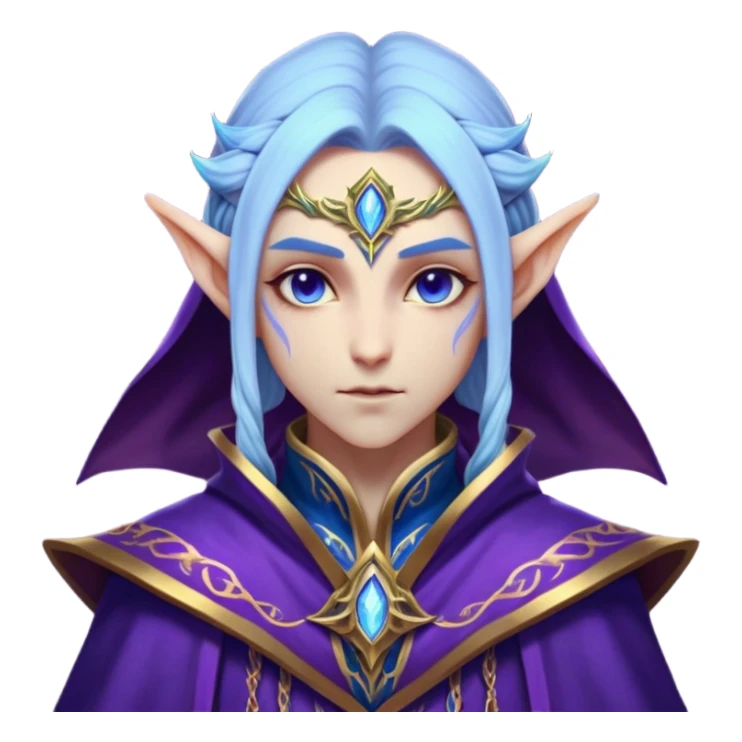 Cinematic Realistic WoW Elf Mage Portrait, head tilted epicly and inquisitively, showcasing a commanding presence and graceful arcane power. Her luminous, porcelain-like skin and delicate features, framed by an intricately detailed robe in deep blues and purples with golden accents, are rendered with lifelike clarity and dramatic, mystical lighting, high shine, epic and awe-inspiring, embodying the timeless magic of an elven mage poised to reshape destiny. sticker