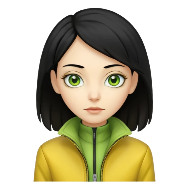 Lady Alien with yellow jacket, Half body, black hair. sticker