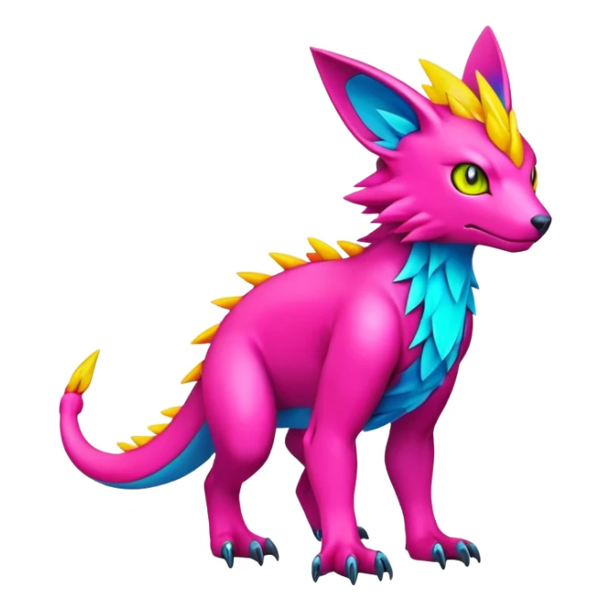 lush bright-vibrant warm-colored modern colorful neon-colored Fakémon-Digimon-Fionbri-Trico-creature (full body) sticker