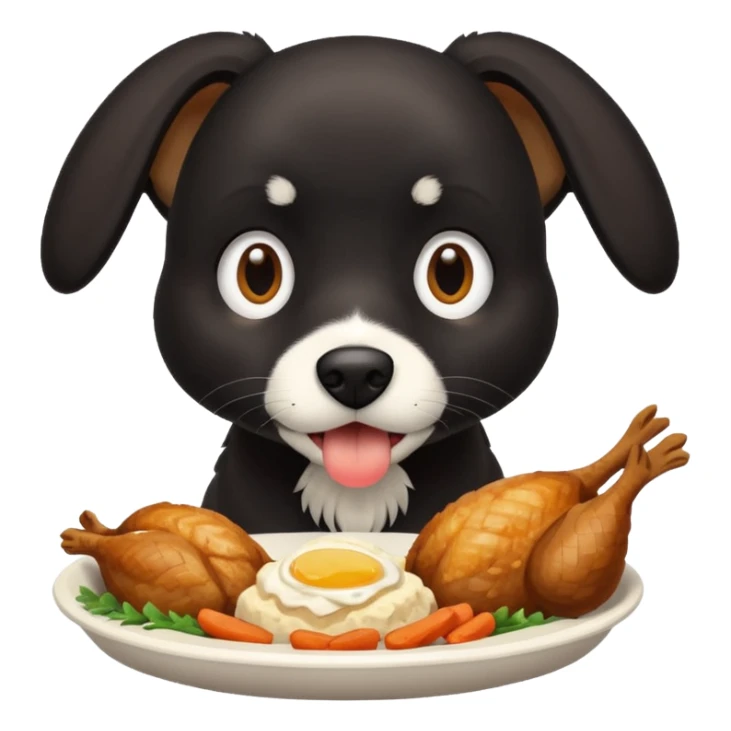 Can you create a black dog with a white stripe chasing it’s own tails and eating chicken sticker