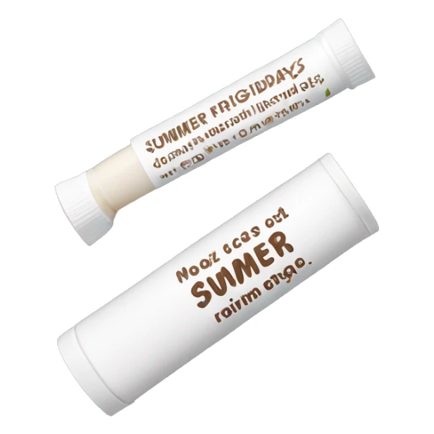 summer fridays lip balm, white cap, medium sized tall tube and brown packaging with white text  sticker