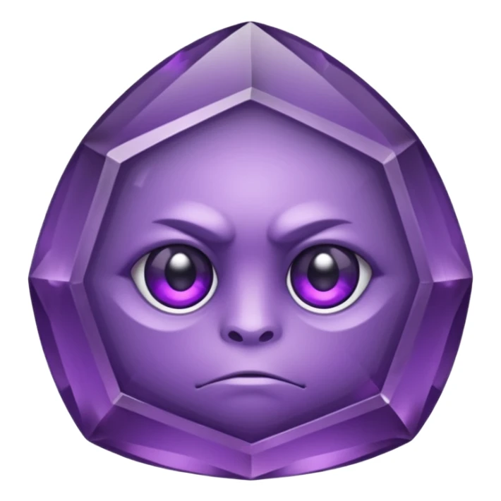 Single gemstone amethyst character, squat and heavy like a rock, with carved facets with eyes sticker