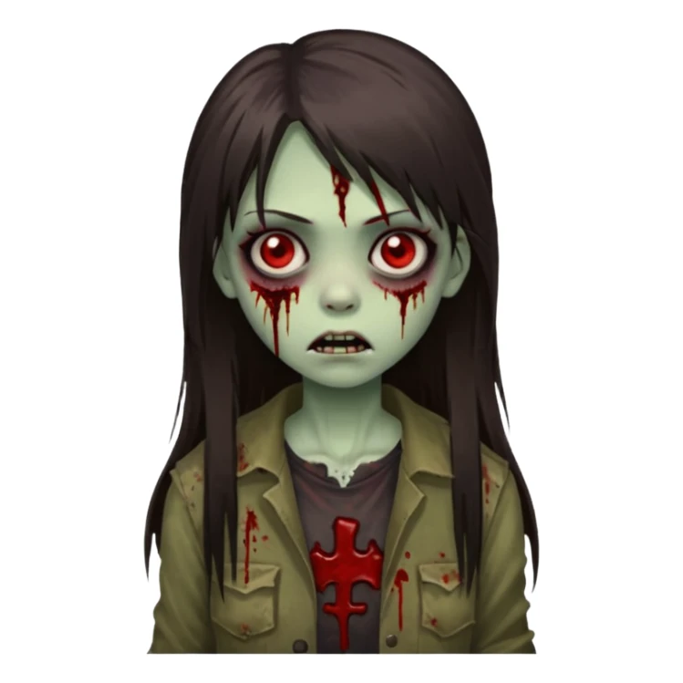 girl zombie with long dark brown straight hair with side bangs sticker