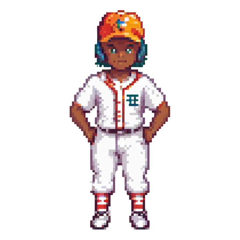 baseball player, classic stance, retro colors, pixel art style sticker