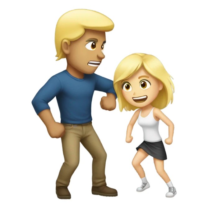 A man and blond girl fighting sticker