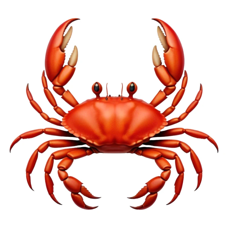Cinematic Realistic Noble Crab Portrait Emoji, Poised and commanding, with a robust, angular build and a vividly red, textured exoskeleton naturally forming a distinctive face with expressive eyes, rendered in lifelike detail with realistic sandy accents, high shine, intelligent and resolute, styled with an air of coastal authority, focused and attentive, soft glowing outline, capturing the essence of a watchful and confident crab that appears ready to scuttle out of the screen with effortless power! sticker