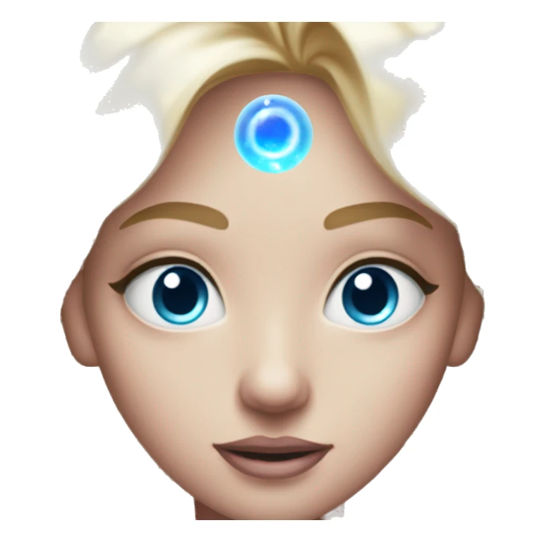 magical diva with thin pink andromedan face long blonde hair and blue eyes glowing third eye sticker
