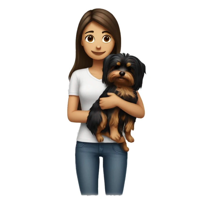 Brunette girl hugs yorkie dog sticker