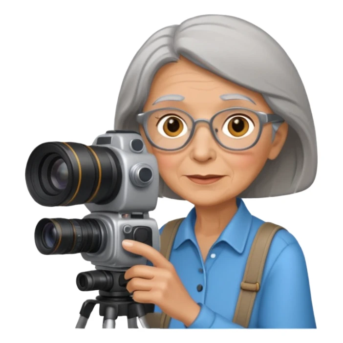 woman cameraman hold a camera, elderly sticker