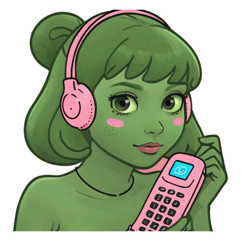 girl scrolling on pink phone sticker