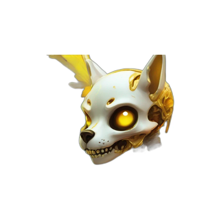 Melting Neon and gold Zombie skeleton fox with wings and prosthetic leg  sticker