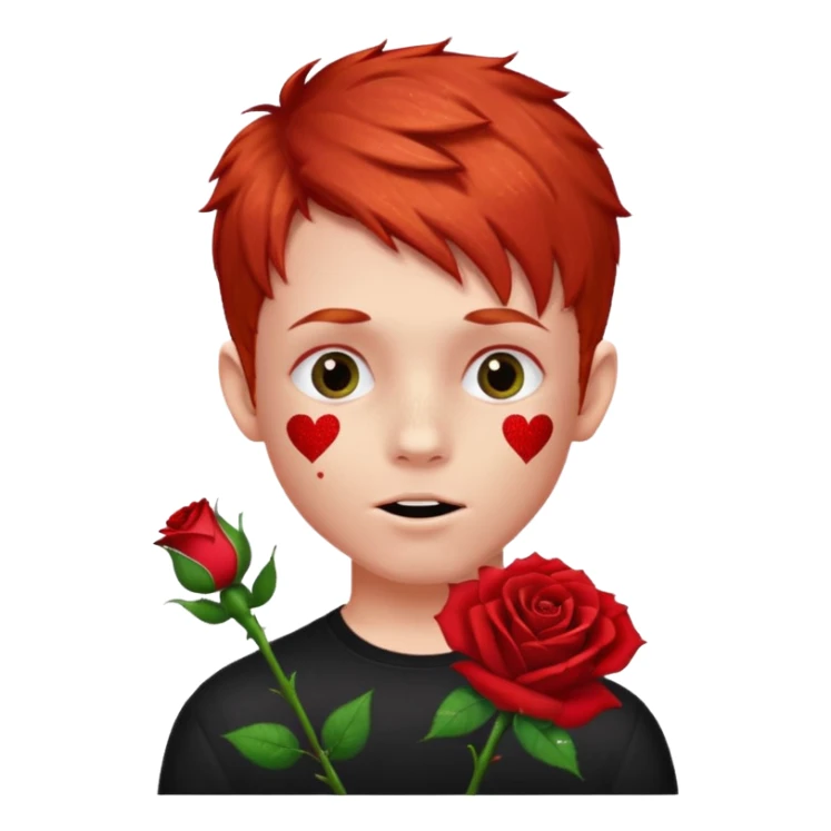 red glitter naughty-looking boy with a rose in his mouth sticker