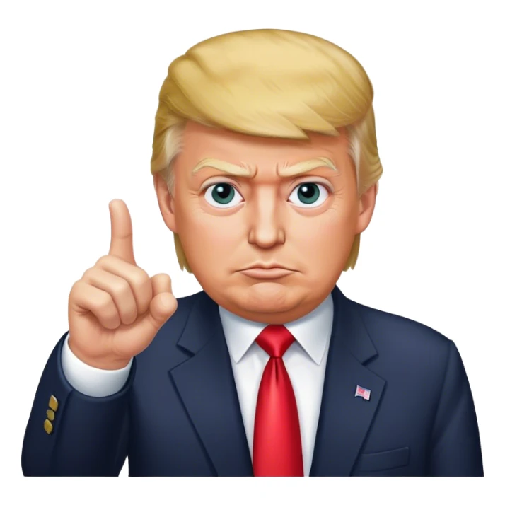Donald Trump is pointing his finger up, don't make big eyes, hyper-realistic sticker