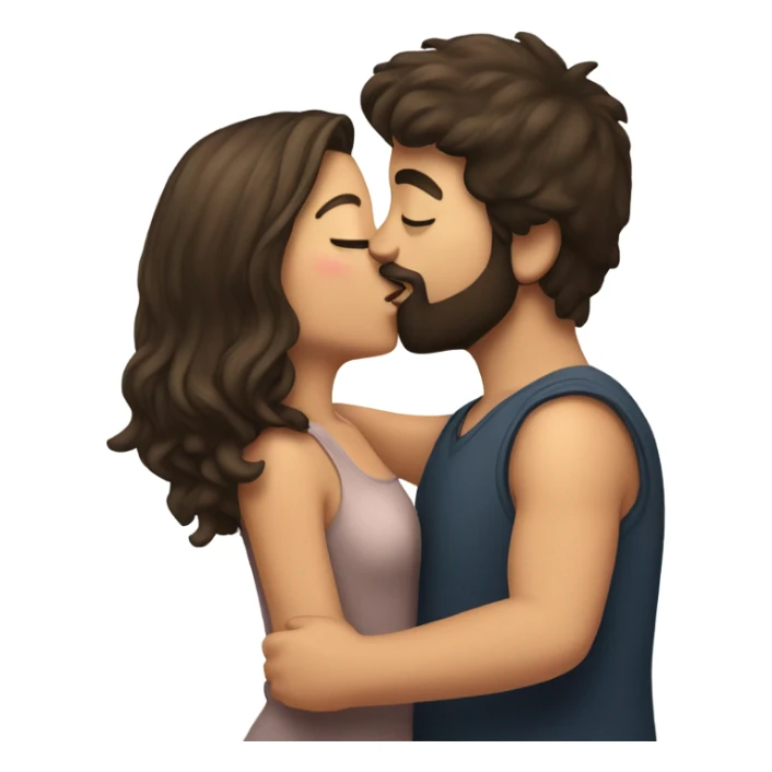 Brunette girl kiss on check brunette boy with beard sticker