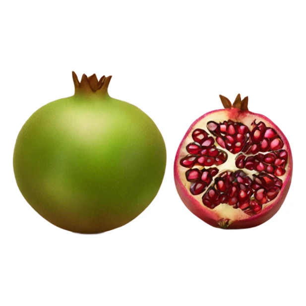 one kiwi and one pomegranate close to each other no face sticker