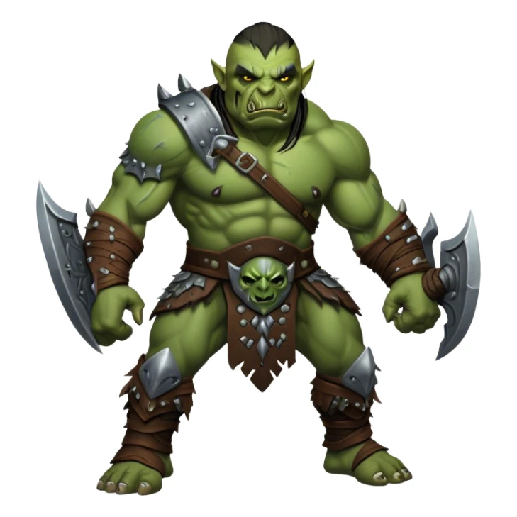 Cinematic Realistic WoW Orc Warrior Portrait, captured in a dynamic, battle-ready stance, muscles bulging beneath intricately detailed tribal armor accented with dark leather and iron. His fierce, determined eyes and battle-scarred green skin are rendered with dramatic natural lighting and high shine, exuding raw, relentless fury in a fierce combat pose. sticker