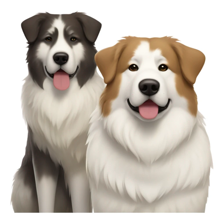 White and brown Great Pyrenees and big dark Akita standing next to each other sticker