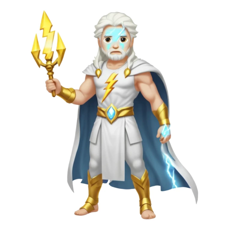 Zeus, whole body, white clothes, long white  hair, lightnings sticker