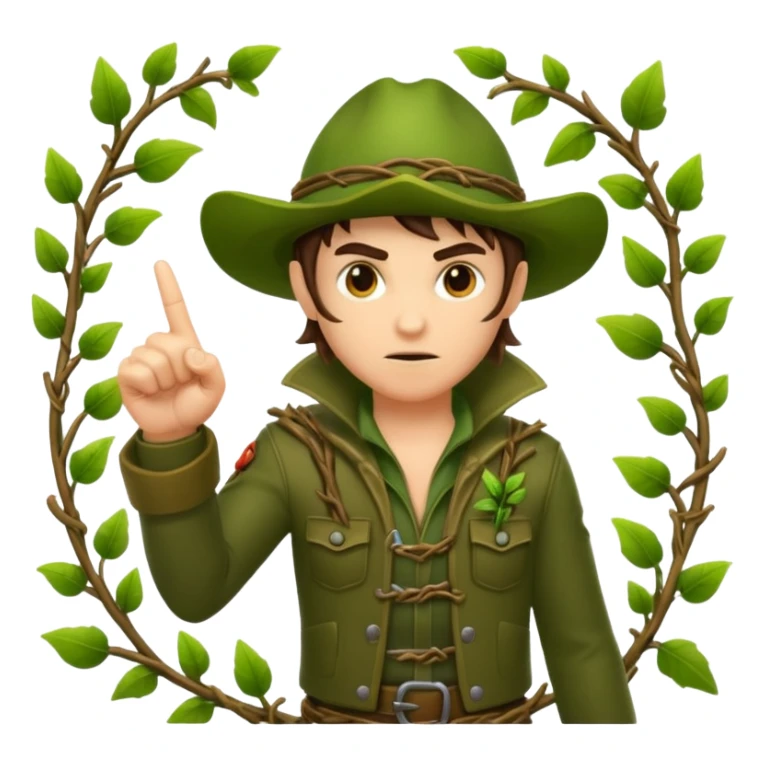 forest rogue character pointing finger guns made of vines sticker