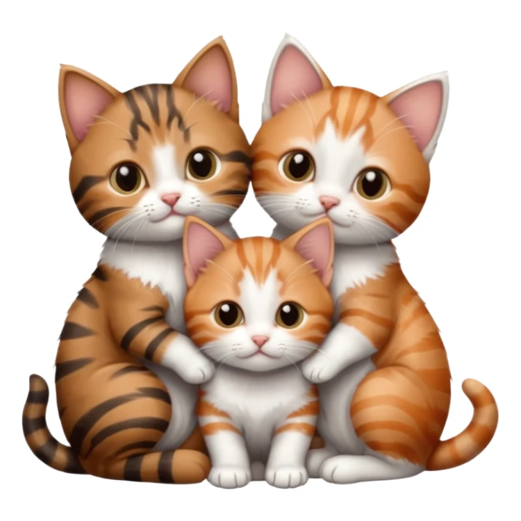 3 very small kittens cuddling together all different colours, the first one is grey and white, the second is ginger and white and the third is brown tabby and white sticker