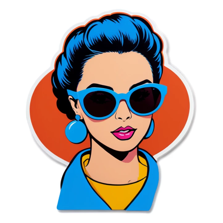 Pop art women with blue hear with sunglasses  sticker
