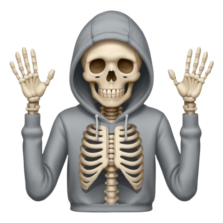 The shrug emoji but a skeleton with a black hoodie sticker