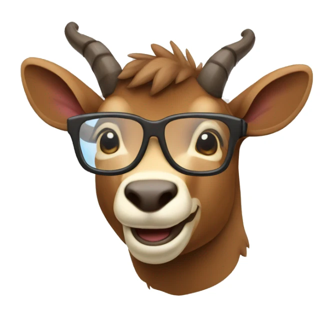 happy smart smiling brown chamois with horns with glasses right profile sticker