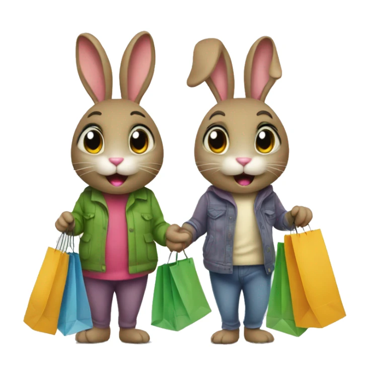 Two bunnies with shopping bags  sticker