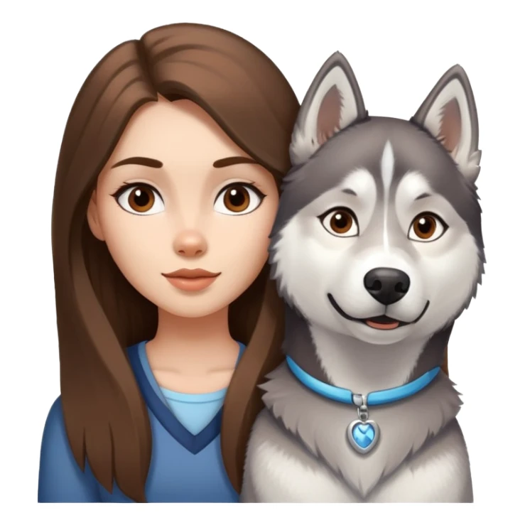 Girl with Brown long hair with husky white and grey  sticker