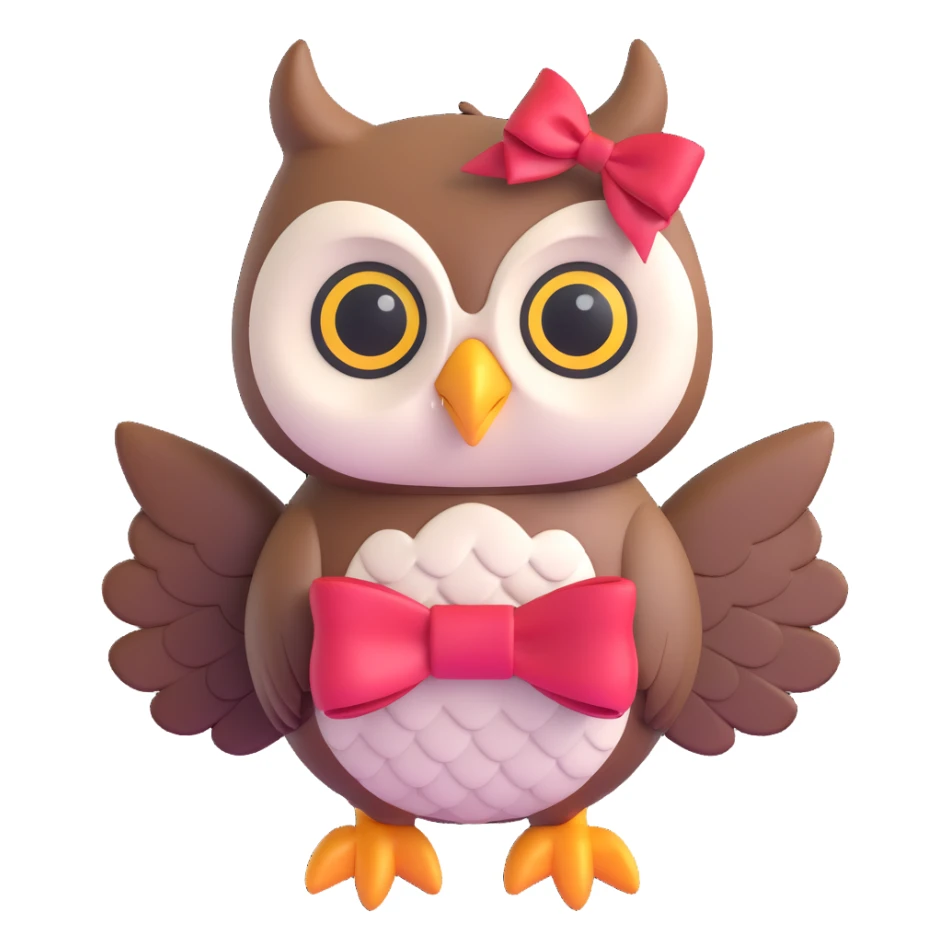 owl with bow and text 'SAMY QUIZ' in the same color palette as the reference image, 3D style sticker