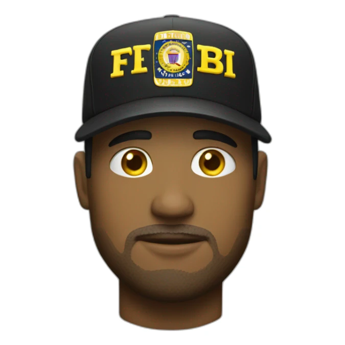 man with yellow "FBI" letters on his cap sticker