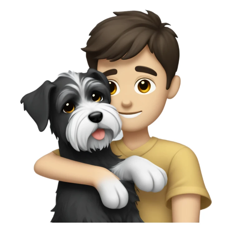 White Boy with dark brown hair and zverg schnauzer hugging  sticker