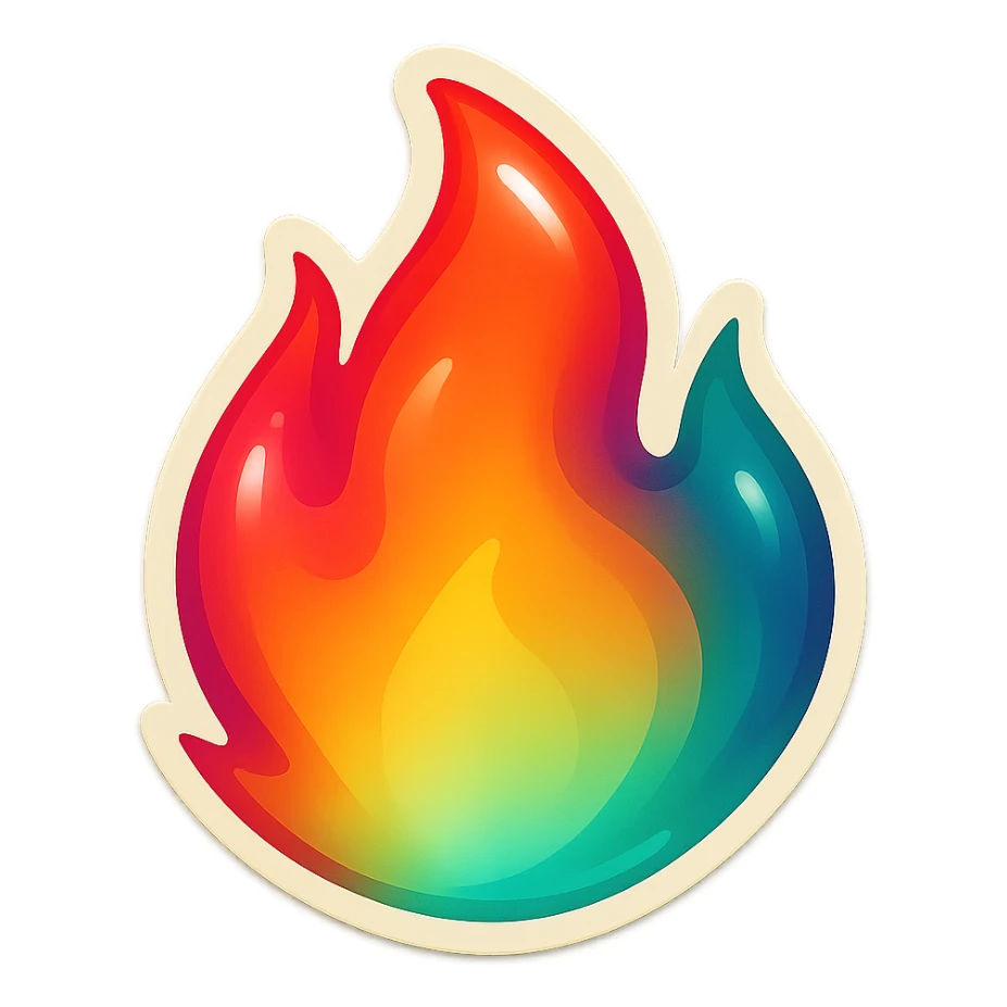 fire streak emoji, playful and modern with gradient FF4D67, 9D34FF, 10B981 gradient, vibrant, transparent background, and matching reference image sticker