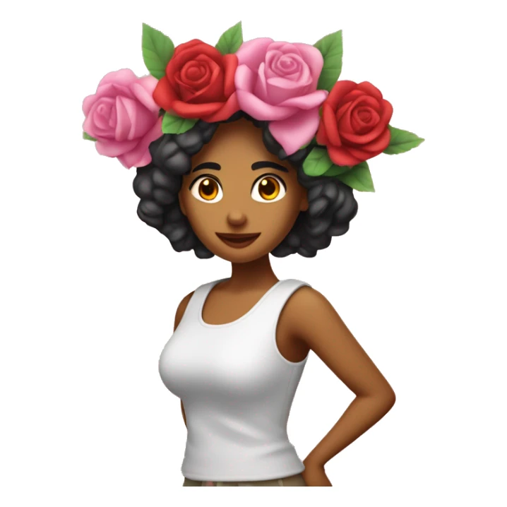 chica latina con ramo de rosas envueltas en papel coreao sticker