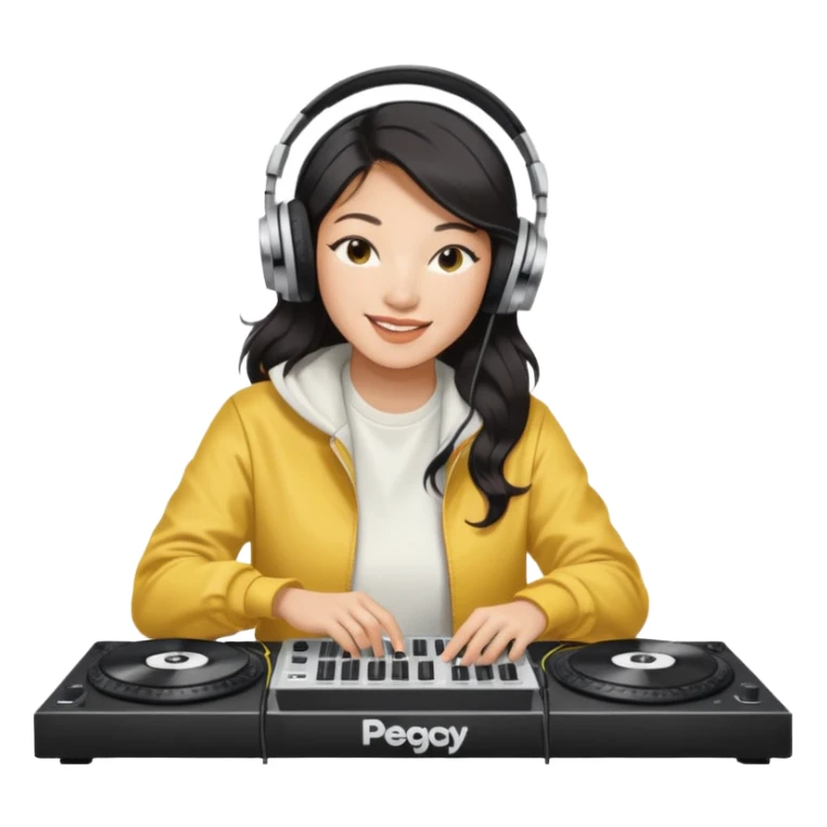 Peggy Gou phaying music with DJ table sticker