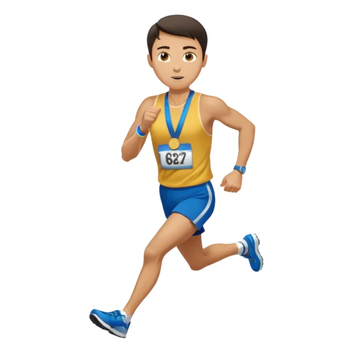 businessman picking running a marathon with gold medal sticker